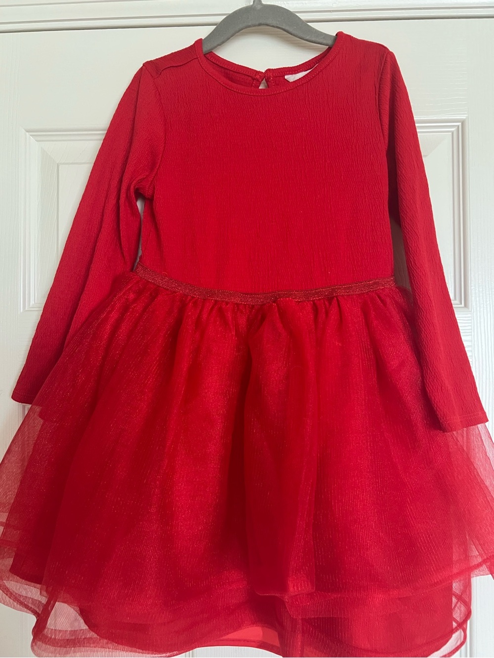 H&M Bright Red Girls' Long Sleeve Party Dress with Tulle Skirt
